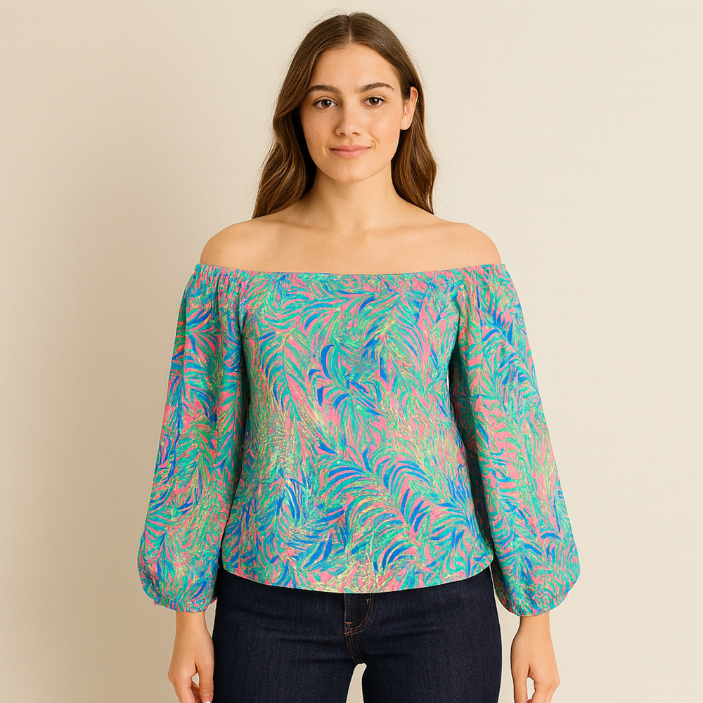 Lilly Pulitzer Adira Silk Top S Pink Sunset Coco Breeze Off Shoulder